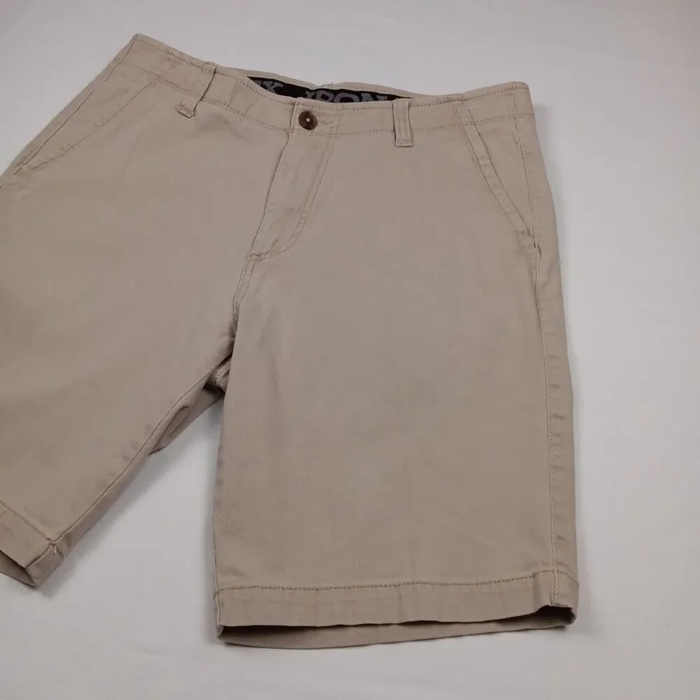 Rustler Iron Flex Mens Size 32 Stretch Khaki Tan Flat Front Casual Shorts